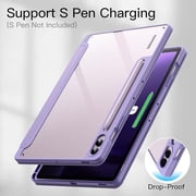JETech Case for Samsung Galaxy Tab S9 FE+ / S9 FE Plus 12.4-Inch with S Pen Holder, Clear Transparent Hard PC Back, Protective Tri-Fold Stand Tablet Cover, Auto Wake/Sleep (Light Purple)