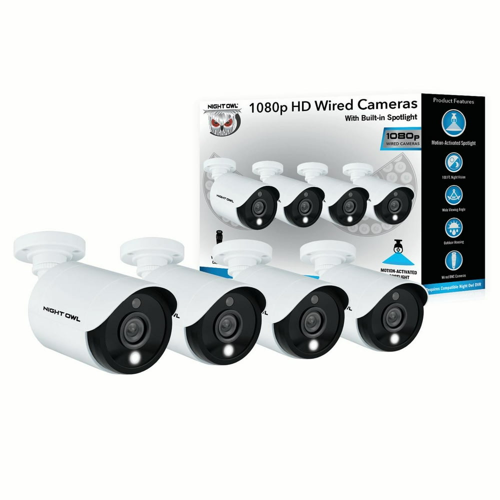 Night Owl 4PK 1080p HD Wired Cameras with Builtin Spotlight Walmart