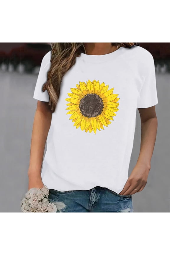 Women's Floral T-Shirts Graphic Loose Tees Sunflower Graphic Summer Short Sleeve Boho Casual Tops Women Cute Sunflower Graphic Tee Shirts Summer Vintage Short Sleeve Holiday T Shirt