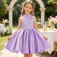 thumbnail image 2 of WEIGFI Child Toddler Girls Dress Wedding Puff Tutu Ball Gown Formal Dressy Bowknot Elegant Solid Color Halter Neck Strapless Performance Graduation Soft Photo Sundress,Light Purple,5-6 Years, 2 of 9