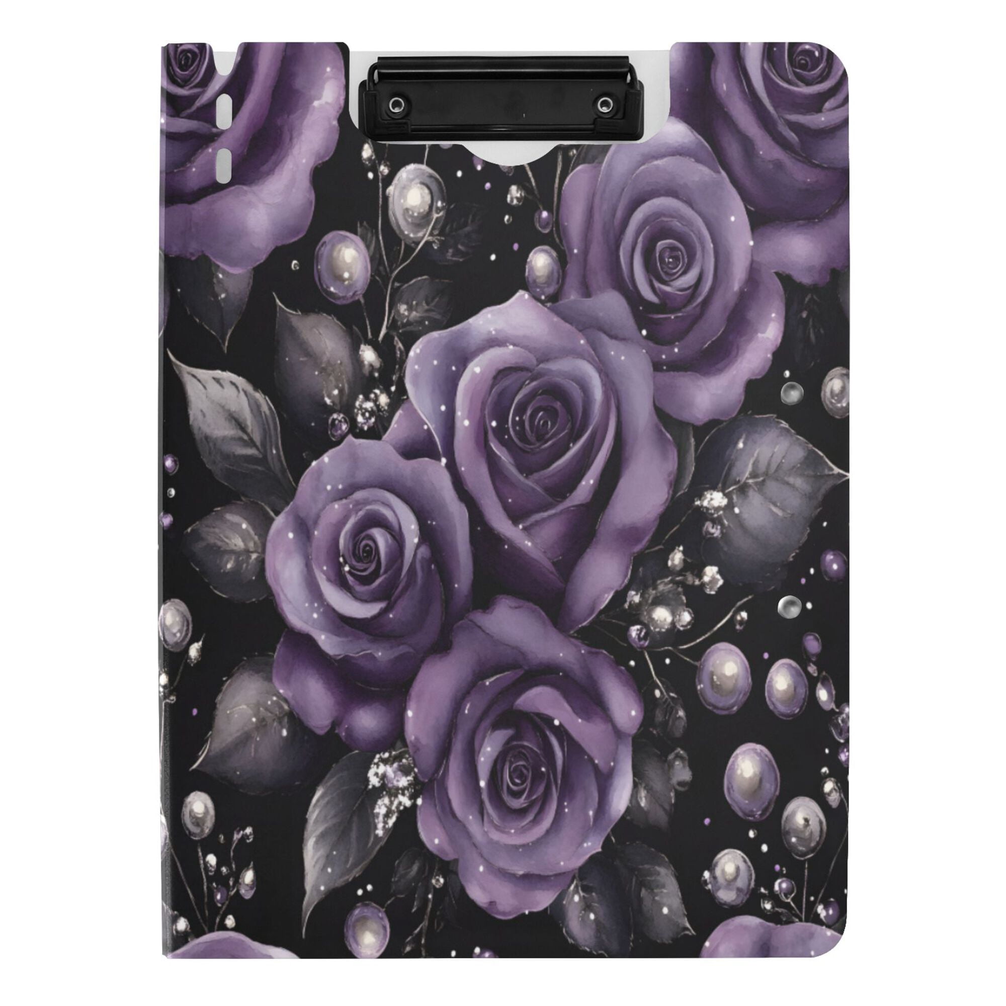 FORMRS A4 Clipboard Folder with Pen Holder Horizontal Foldable School Office Binder, Purple Roses