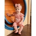 thumbnail image 5 of Cenuakty Baby Girl Ribbed Jumpsuit Short Sleeve Ruffled Hem Letter Cow Print Romper with Headband Infant Summer Clothes, 5 of 9