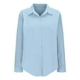 thumbnail image 4 of YODETEY Women Button-Up Dress Shirts, No Boundaries Wrinkle Free Long Sleeve Collared Shirts, Linen Shirts Button Down Dress for Women,Sky Blue,XXL, 4 of 6