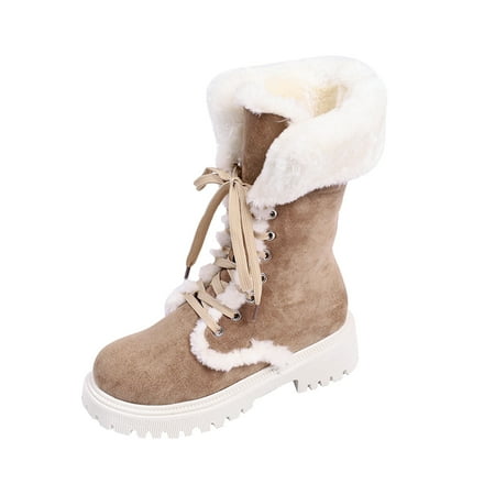 

Dyfzdhu Ladies Fashion Solid Suede Medium Boots Warm Thick Heel Cotton Boots