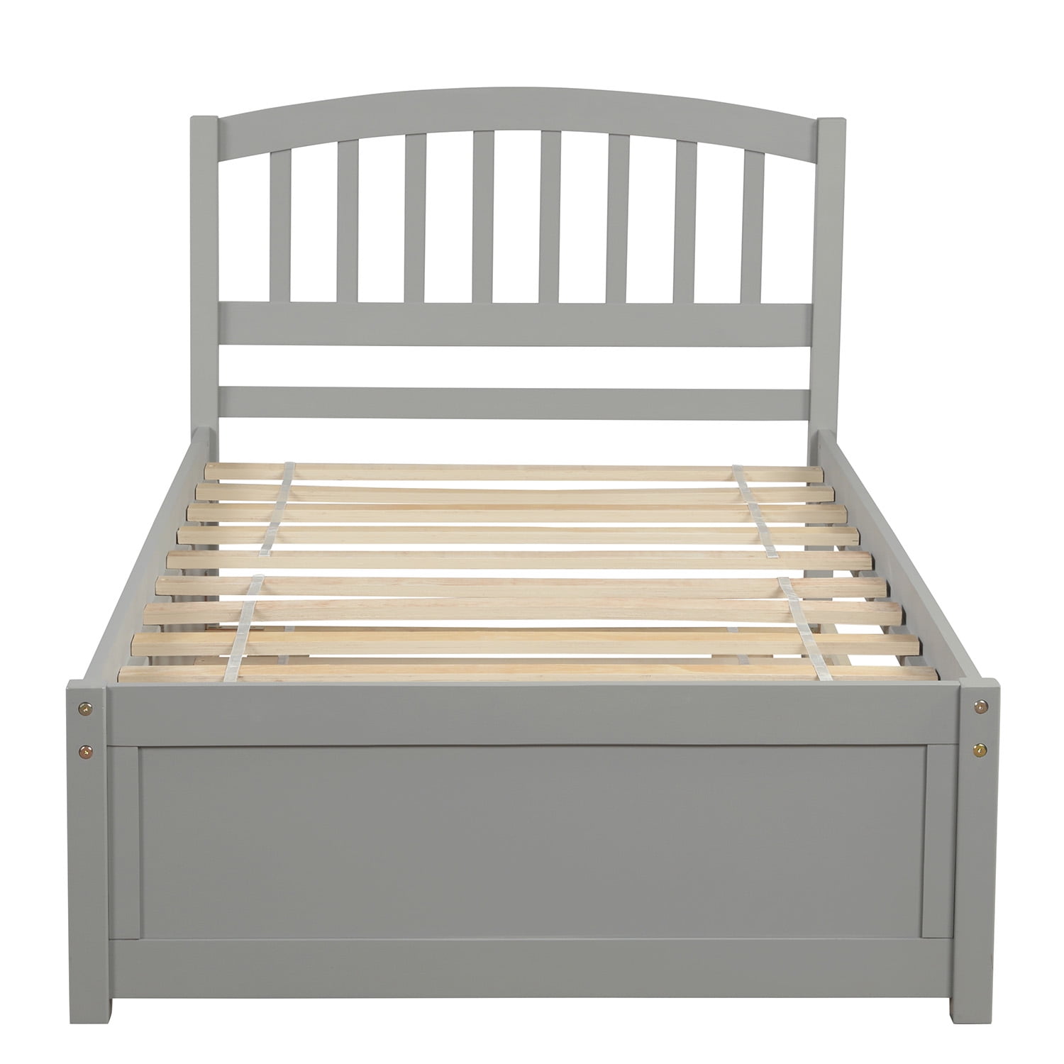 Holaki Twin Size Wood Bed with Trundle and Slatted Headboard for Kids, Gray