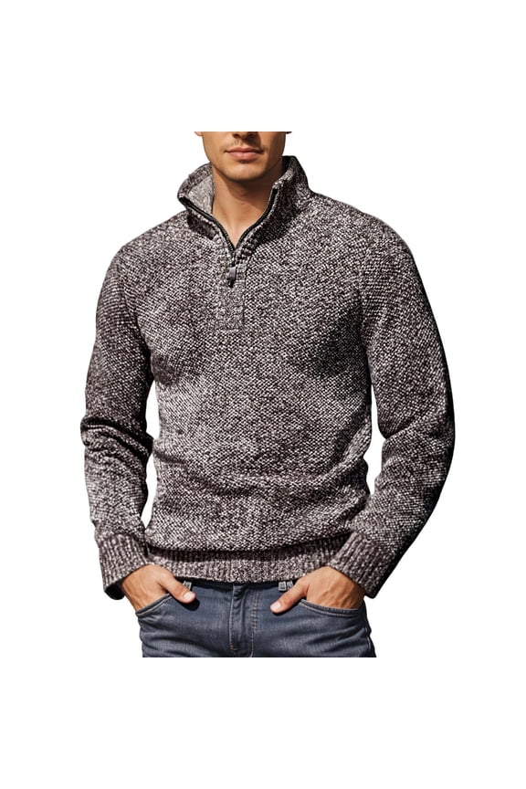 Christmas Sweaters for Men Ribbed Wool Color Block Pullovers Thermal Loungewear Winter Clothes Big and Tall, Coffee, Size XL