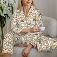 thumbnail image 6 of Gukieu cartoon dog Print Women's Long Sleeve Pajama Set, Button Top Elastic Pocket Pajama Pants Two Piece Set Home Wear-Medium, 6 of 7