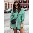 thumbnail image 4 of Women Casual Houndstooth Jacket Flannel Shacket Loose Long Sleeve Button Down Shacket with Pockets Green M, 4 of 6