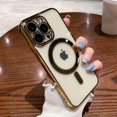 thumbnail image 4 of Magnetic Case for iPhone 13 Pro Case [Compatible with MagSafe] Camera Lens Protector Plating Luxury Cover for Women Men Clear Soft TPU Shockproof Protective Phone Case - Gold, 4 of 12