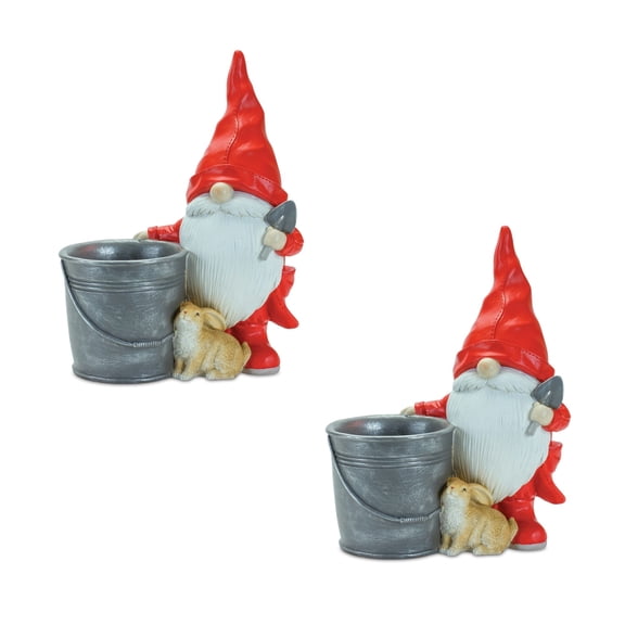 Melrose Set of 2 Gnomes with Pail and Bunny Christmas Tabletop Figurines 11.25"