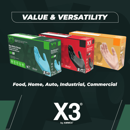 X3 Black Nitrile Disposable Industrial Gloves 3 Mil Large Box of 100