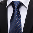 thumbnail image 3 of Barry.Wang - Juego de corbatas cl&aacute;sicas para hombre, dise&ntilde;o de rayas, con pa&ntilde;uelo y gemelos formales, Azul Marr&oacute;n, Talla &uacute;nica, 3 of 8