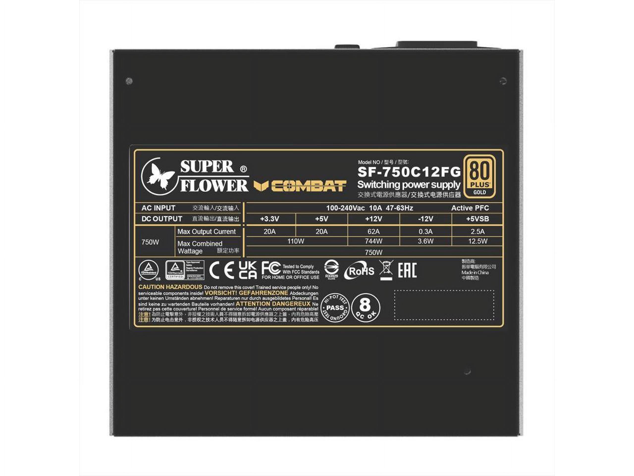 Super Flower Combat FG 750W 80+ Gold, Full Modular, ATX 3.1 / PCIe 5.0, W/12V-2x6 Cable (2x8pin - 16pin native cables) , Power Supply, FDB Fan, SF-750C12FG, Black version