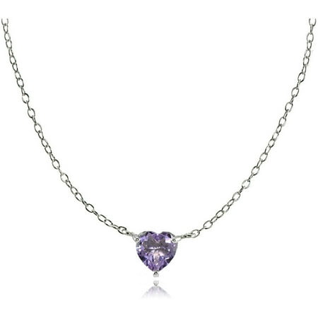 Simulated Alexandrite Sterling Silver Small Dainty Heart Choker Necklace