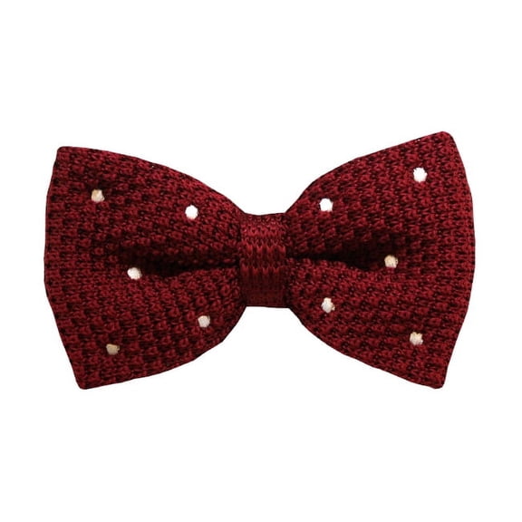 Burgundy, White Dotted Men's Knit Pre-Tied Bow Tie