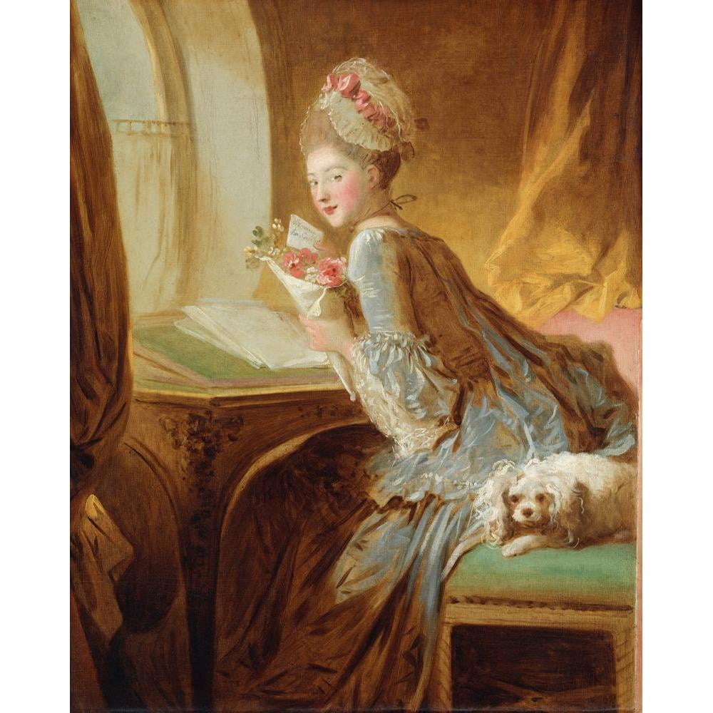 Jean-Honoré Fragonard 12x14 Black Modern Framed Museum Art Print Titled - The Love Letter (Early 1770s)