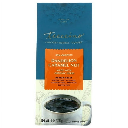 Teeccino, Chicory Herbal Coffee, Dandelion Caramel Nut, Medium Roast, Caffeine Free, 10 oz Pack of 4