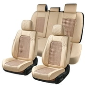 Coverado Tan Seat Covers Full Set for Car, 5 Seats Faux Leather Beige Front and Back Auto Seat Protectors, Breathable Universal Automotive Seat Cushions, Compatible with Sedan, SUVs, Trucks
