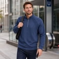 thumbnail image 2 of AZoiNM Men's Quarter Zip Pullover Sweatshirt, Casual Long Sleeve Mock Neck Fleece Sweatshirt with Ribbed Cuffs and Hem, Midweight Fall Spring Sweater Top, 2 of 13