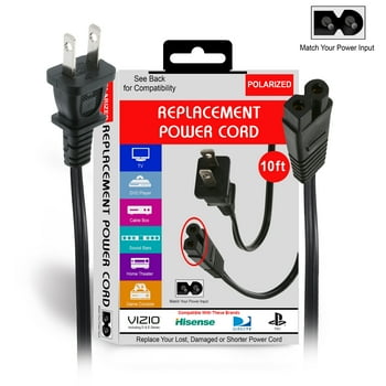 10-ft Replacement Polarized Power Cord, Works With VIZIO and Hisense TVs, DirecTV, Verizon, and Comcast Cable Boxes, VIZIO and Sanyo Soundbars, Blu-Ray and DVD Players