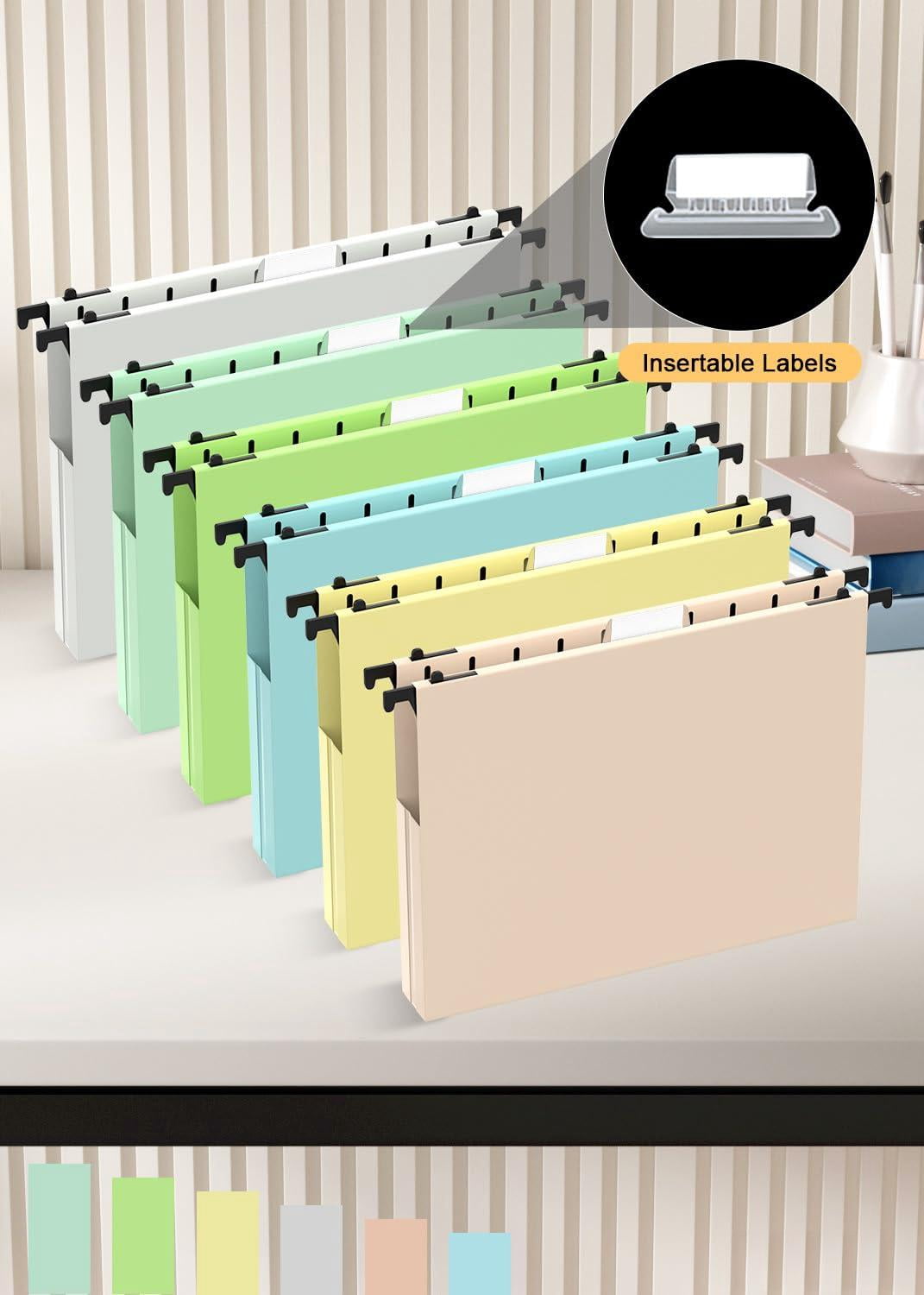 Hanging File Folders Letter Size  12 Pack With Tabs Cabinet Hang Folder 1 Inch Plastic Filing Expandable Organizer Office Supplies Pastel