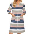 thumbnail image 3 of Zipper Robes for Women Lightweight Loose Fit Womens Bathrobe Zip Up Front 3/4 Length Sleeve Knee Length Striped Loose Fit Sleepwear Nightgown with Pockets Pink XL, 3 of 8