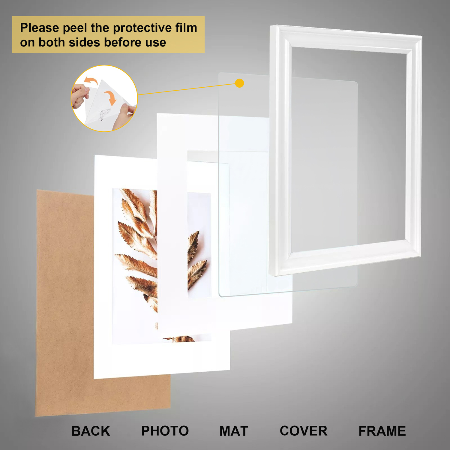 FungYuan 11x14 Wood Picture Frame with Mat, White photo 3