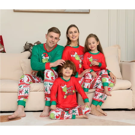 

Green Christmas parent-child wear family wear cartoon character pajamas Christmas pajamas parent-child family home wear