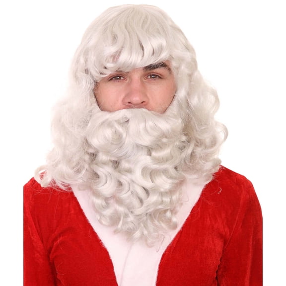 HPO Adult Men's Santa Claus Beard and Wig Set for Professional Marry Christmas Synthetic Fiber