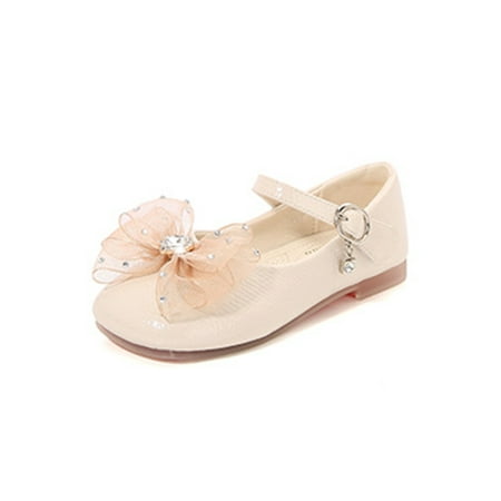 

Gomelly Girls Mary Jane Comfort Flats Magic Tape Flat Shoe Cute Dress Shoes Kids Children Apricot 12C
