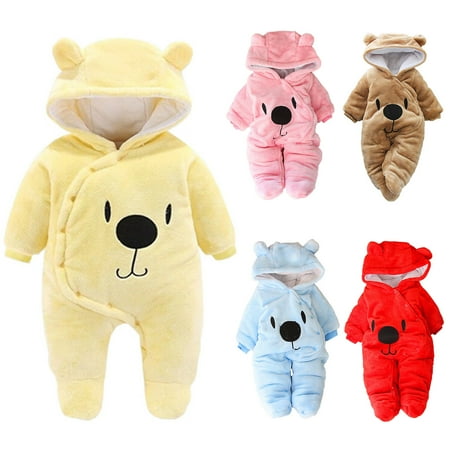 

PEZHADA Boys Girls Fall Winter Romper Jumpsuit Toddler Baby Color Plush Cute Bear Ears Winter Thick Jumpsuit Romper Pink