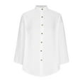 thumbnail image 4 of FNFYFH Clearance walmart week deals 3/4 Length Sleeve Shirts Womens Summer Button Down Shirt Solid Color Blouse Summer V Neck Basic Shirts Casual Loose Comfy Clothes, 4 of 5