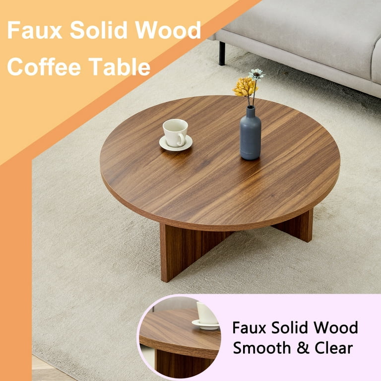 Gzxs Coffee Table in Walnut Finish, 31.5 Inch Accent Round Center