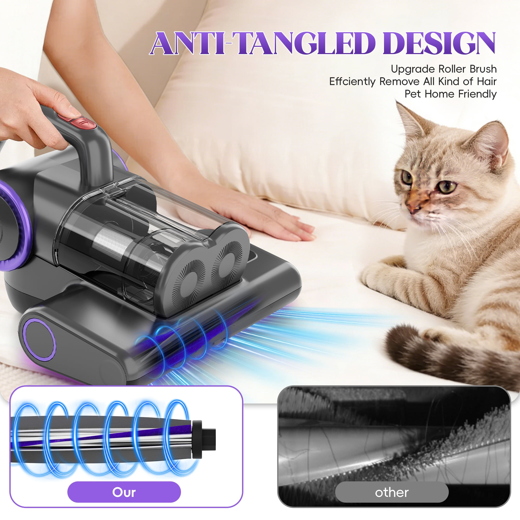 WHALLULTRA Mattress Vacuum Cleaner with 253.7nm UV-C Light, Bed Mattress Vacuum Cleaner , Hepa Filter & Ultrasonic, Handheld Vacuum Corded for Bed, Sofa, Couch, Crib