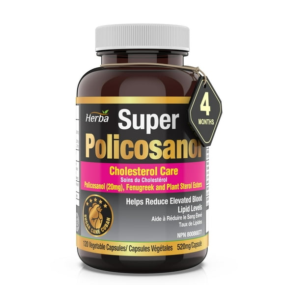 Herba Policosanol 20mg with Fenugreek and Plant Sterol Esters - 120 Vegetable Capsules | Policosanol Supplement from Cuban Sugar Cane | Support Healthy Cholesterol Levels and Heart Health