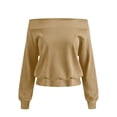 thumbnail image 7 of SSZMDLB Women Off Shoulder Long Sleeve Sweater Casual Loose Fit Comfy Basic Tops For Party Daily Wear Fall Winter, Khaki XL, 7 of 7