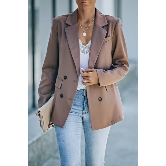Lapel Neckline Double Breasted Pocketed Blazer