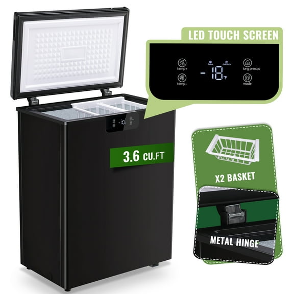 4.4 Cu.ft Chest Mini Freezer with Digital LED Thermostat Deep Freezer for Bulk Storage Top Open Door 2 Removable Baskets Small Freezer with Wheels for Home Apartment Kitchen White