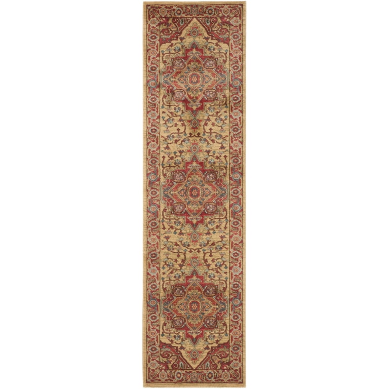 SAFAVIEH Mahal Collection Runner Rug - 2'2" X 12', Red & Natural Oriental Design, Non-Shedding Polypropylene