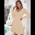thumbnail image 4 of Vestido Mini de Otoño para Mujer, de Larga, Cruzado, con Cuello en V, Fluido, Corte A, Informal, Elegante, para Trabajo y Negocios. Albaricoque XL, 4 of 8