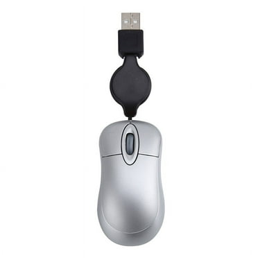 Mini USB Wired Mouse Retractable Cable Tiny Small 1600 DPI Optical Compact Travel Mice for 98 2000 XP Vista Ve (Silver)