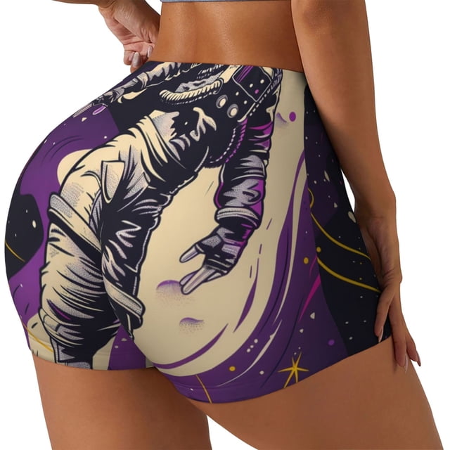 Fotbe Astronaut Floating purple Space Shorts Sin Costuras – Shorts Deportivos de Cintura Alta para Mujer, Elásticos para Gimnasio, Yoga, Running o Ciclismo-Medium