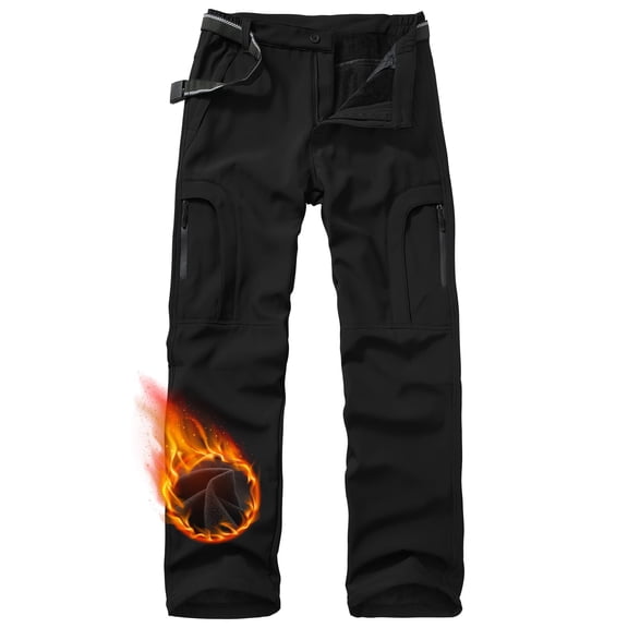 liyiyiyia Snow Ski Pants for Men Fleece Lined Softshell Pants for Winter Hiking Water Repellent with 5 Zip Pockets Black