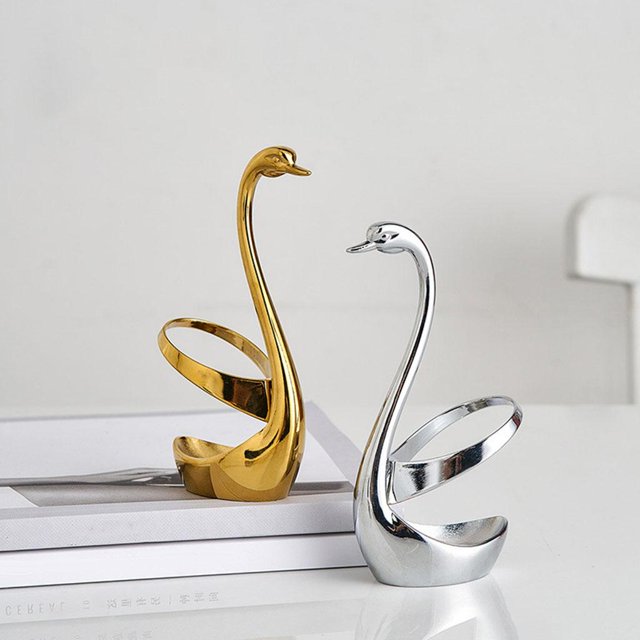 Soporte de adorno de Almacenamiento Colco cisne creativo brocha de maquillaje estante para dormitorio Dorado y plateado