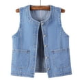 thumbnail image 3 of APEXFWDT Women’s Plus Size Denim Vest Round-Neck Button-Up Cropped Vest Sleeveless Denim Jacket for Casual & Streetwear，XXXXXL,Light Blue, 3 of 4