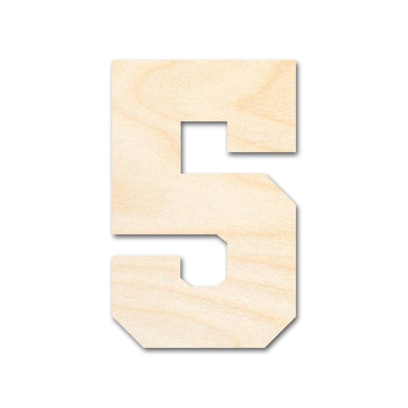 Unfinished Wood Varisty Number Five Shape | DIY Craft Cutout 8" / 1/4"