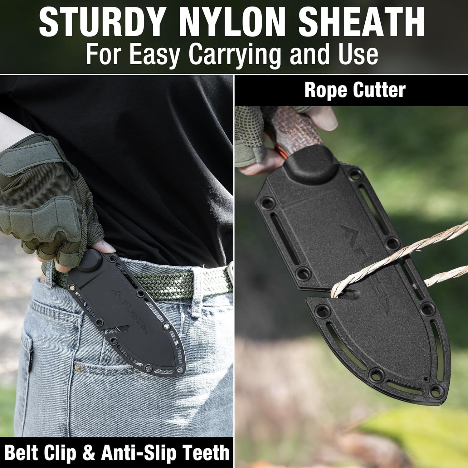 FLISSA Fixed Blade Knife with Sheath, 4.7" Full Tang Hunting Kukri Knife with 14C28N Steel Blade, G10 and Linen Handle, Rope Cutter for EDC Outdoor Hiking, Survival, Camping