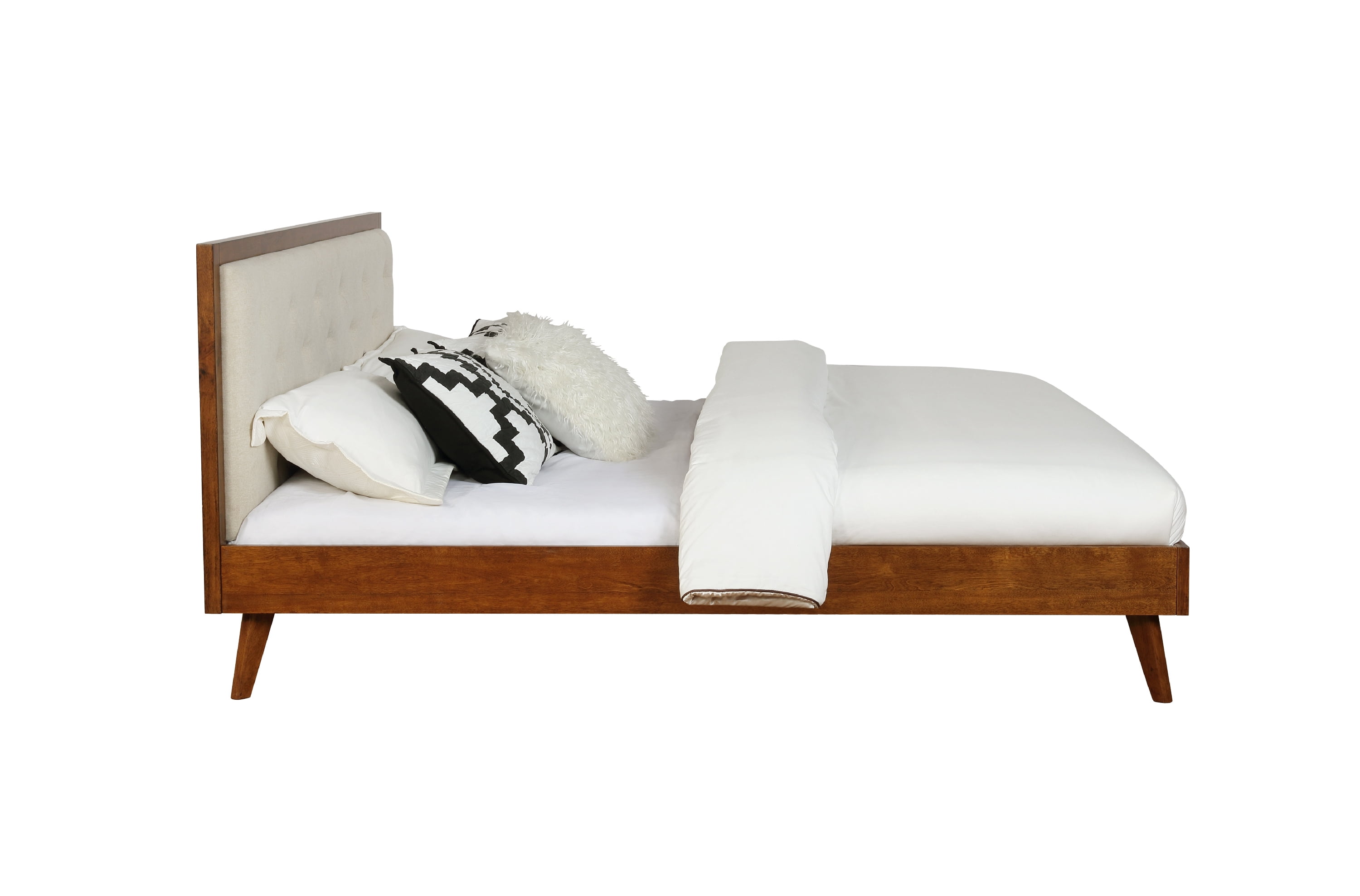 Linon Payson King Platform Bed with Tufted Headboard, Walnut/Oatmeal