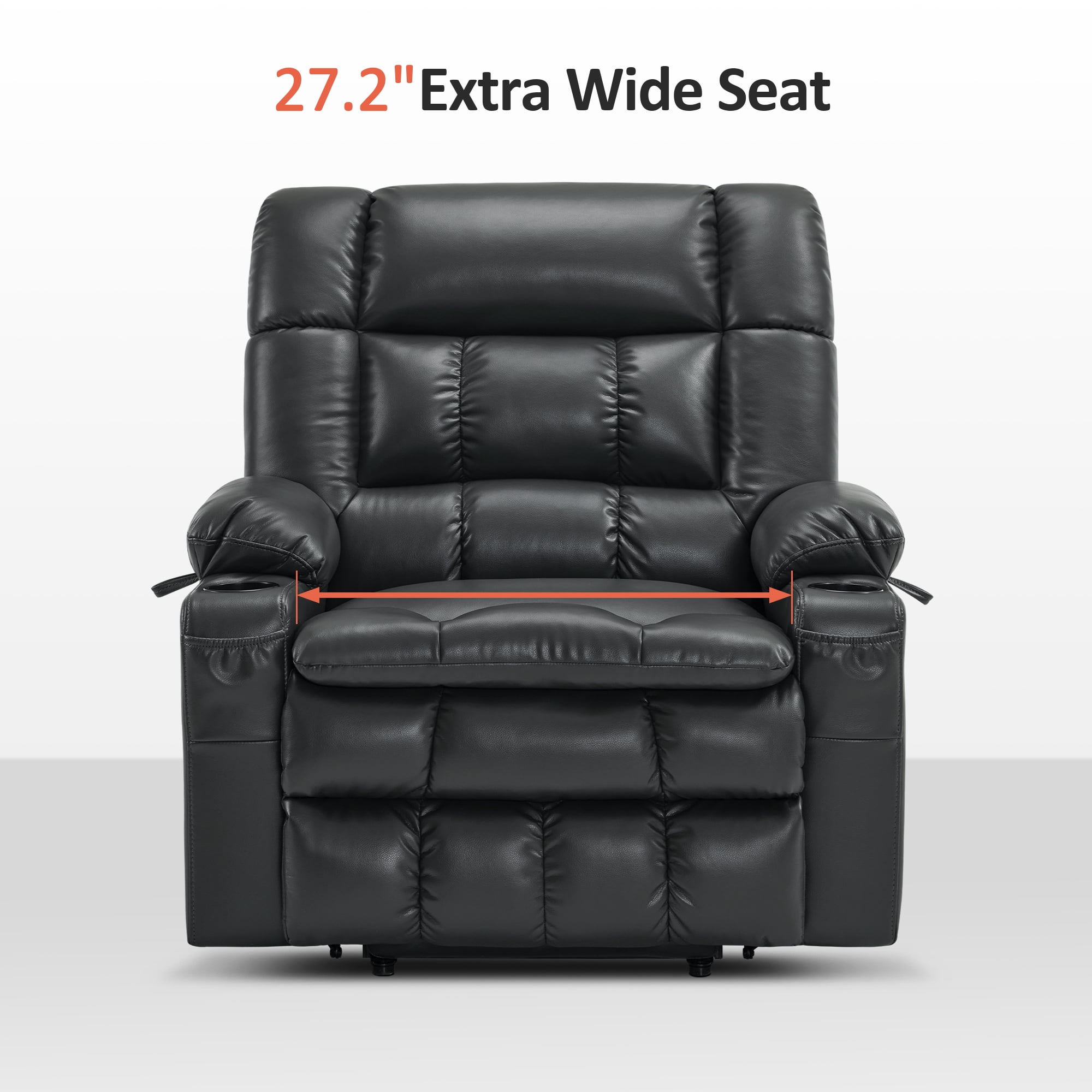 MCombo Dual Motor Power Lift Recliner Lay Flat for Big Elderly in Living Room, Faux Leather R7897  (Black, Medium-Wide)