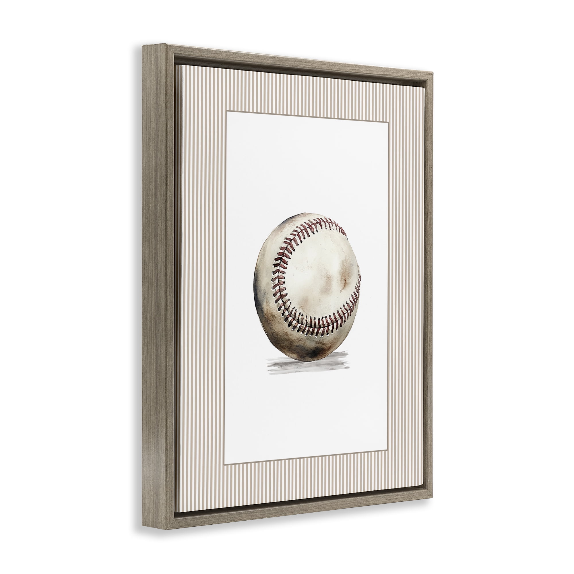 Stupell Industries Vintage Sports Baseball Brown Framed Floater Canvas Wall Art, design by Christine Simpson Art